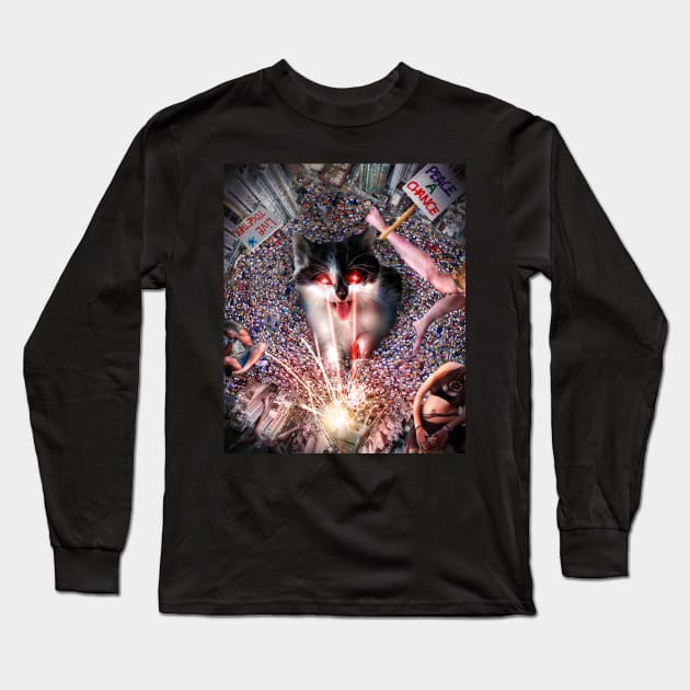 Laser Eyes Giant Evil Cat Long Sleeve T-Shirt by Random Galaxy